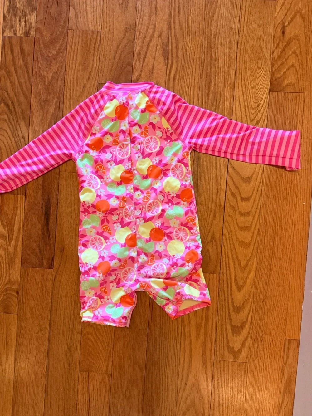 Girls Lands End Pink Citrus Print Long-Sleeve rash guard